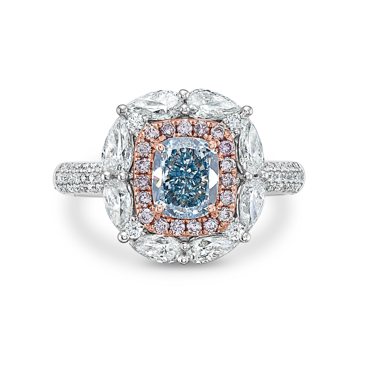 Blue Diamond and  White Diamond 18k Two Tone Gold Ring