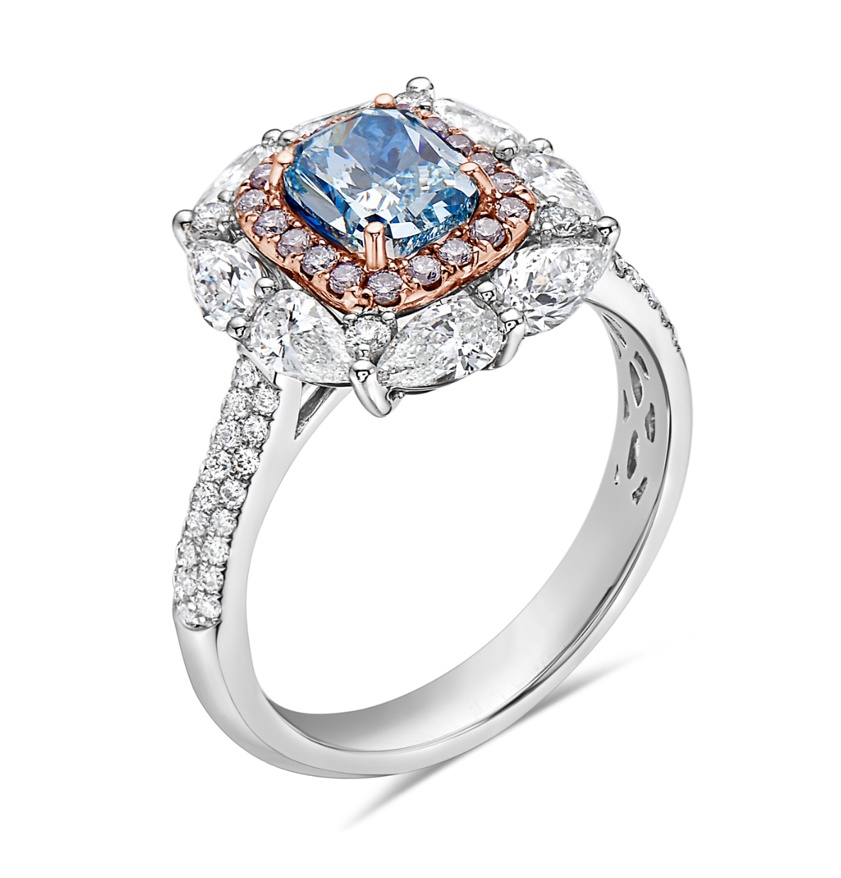 Blue Diamond and  White Diamond  Gold Ring