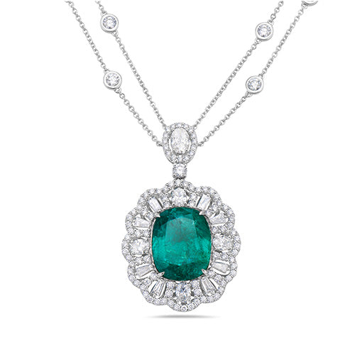 Emerald And White Diamond, 18K Two Tone Gold Necklace Modani Jewels