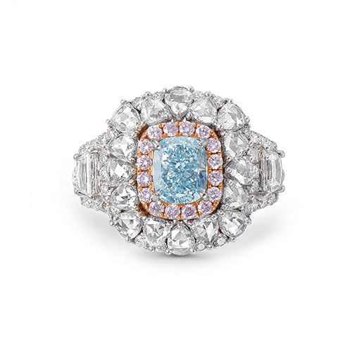 Blue Diamond And Pink And White Diamond, 18K Two Tone Gold Ring