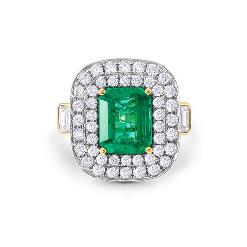 Emerald And White Diamond, 18K Yellow Gold Ring