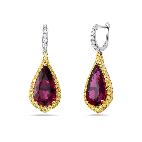 2024 Ruby and rubellite gemstone gold dangle earrings