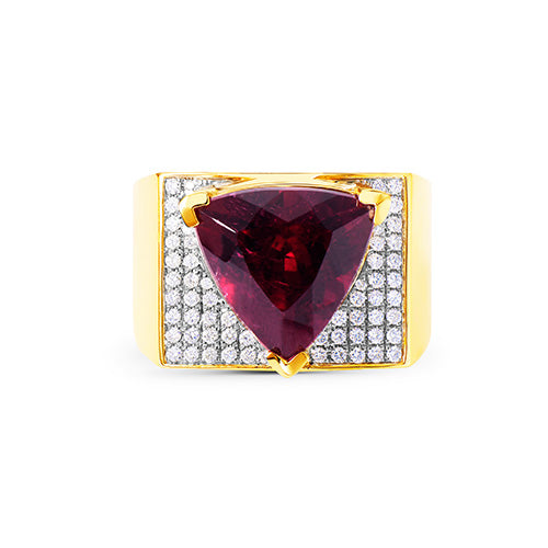 Rubellite Tourmaline And White Diamond, 18K Yellow Gold Ring