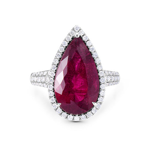 18kt Teardrop Pink Tourmaline & Diamond Halo Necklace