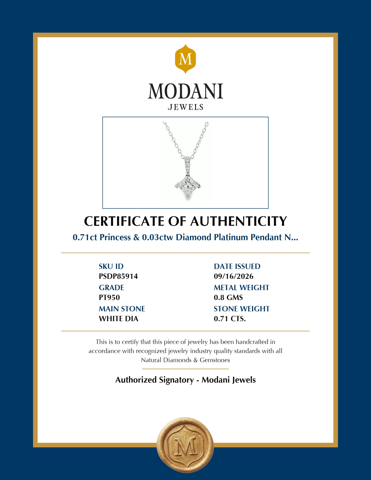 Certificate of Authenticity - PSDP85914
