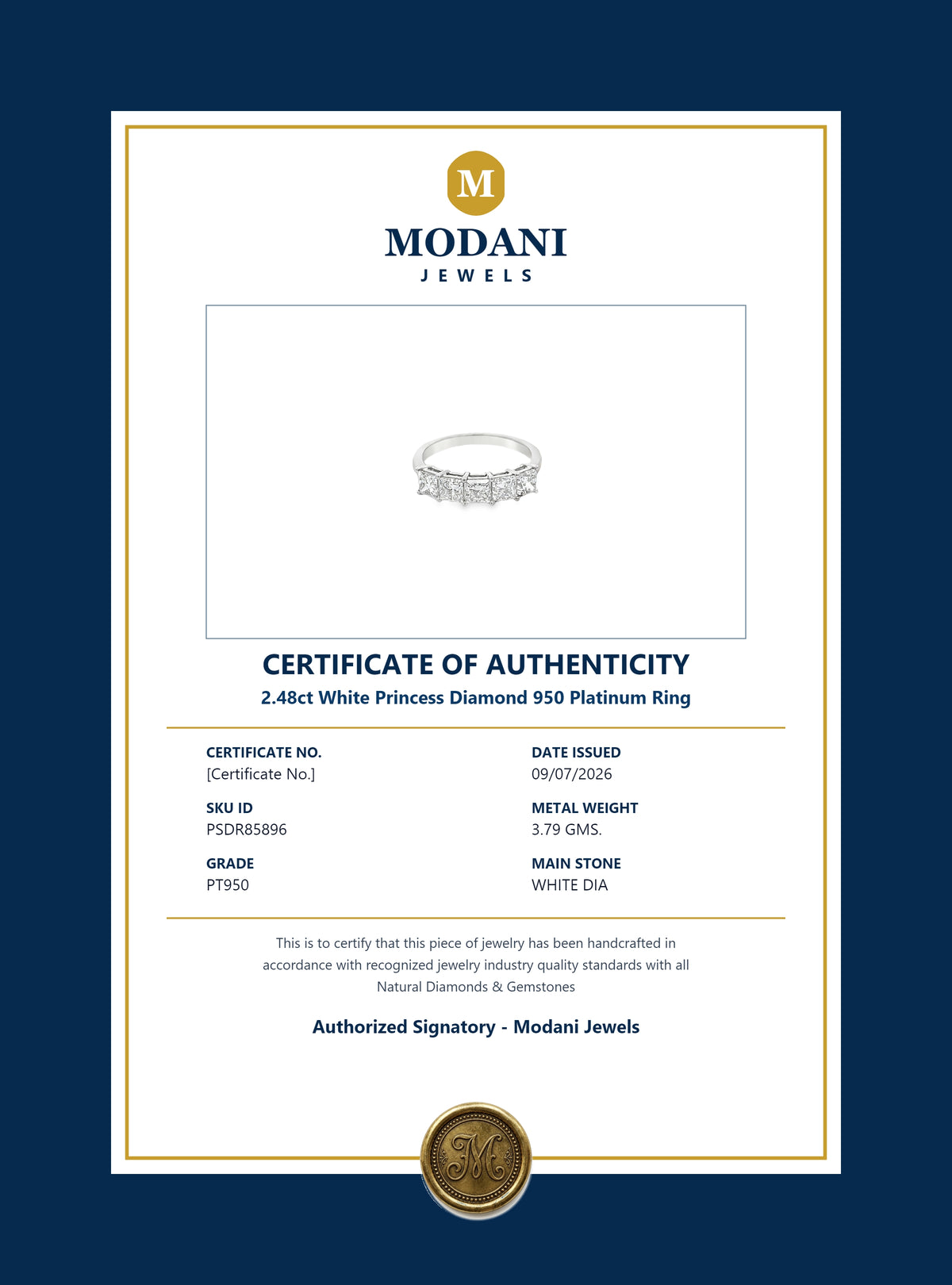 Certificate of Authenticity - PSDR85896