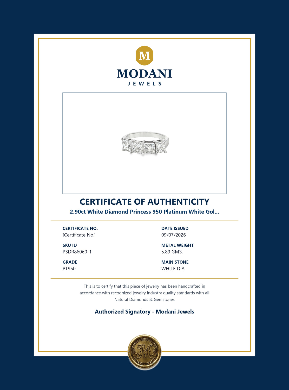 Certificate of Authenticity - PSDR86060-1