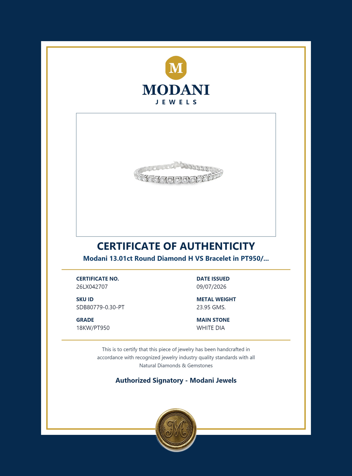 Certificate of Authenticity - SDB80779-0.30-PT