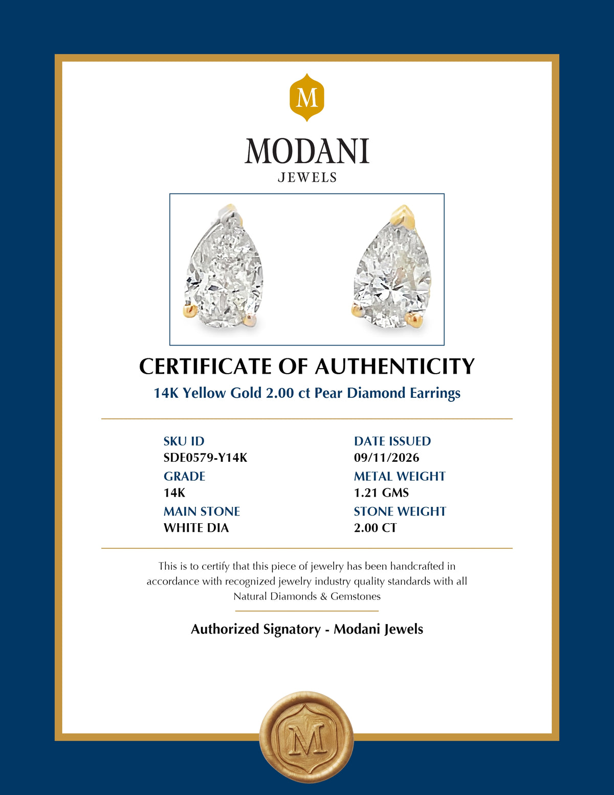 Certificate of Authenticity - SDE0579-Y14K