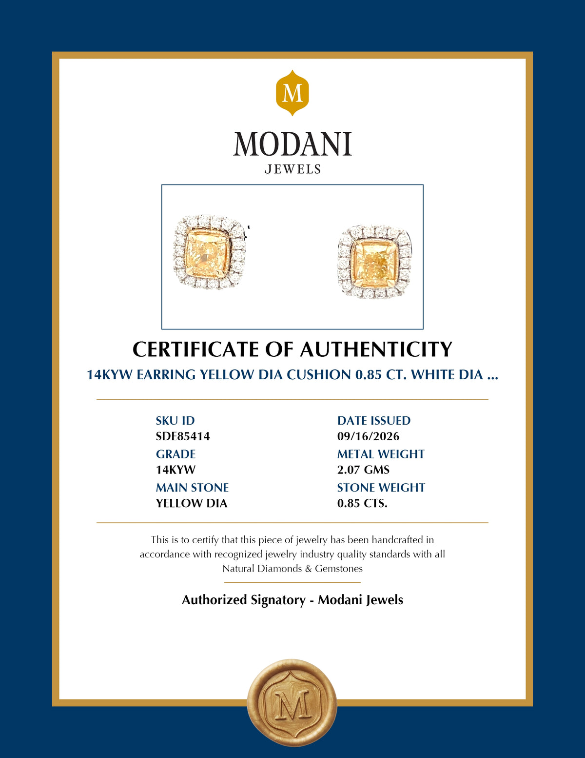 Certificate of Authenticity - SDE85414