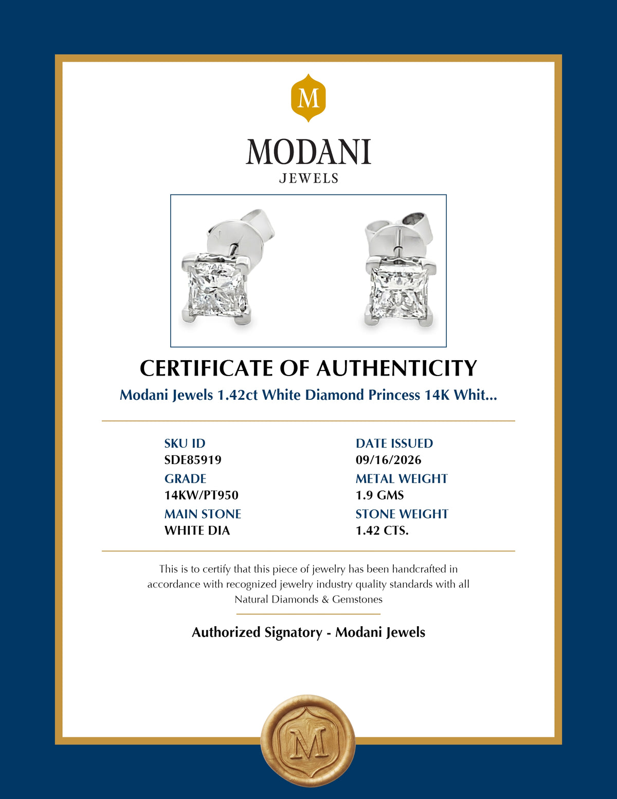 Certificate of Authenticity - SDE85919