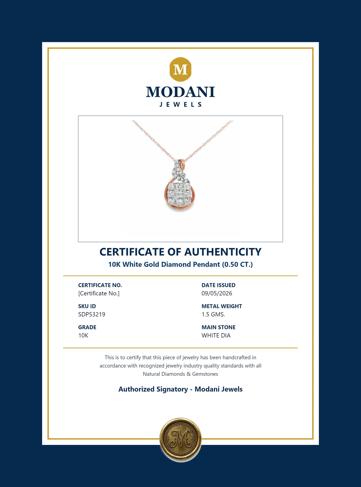 Certificate of Authenticity - SDP53219