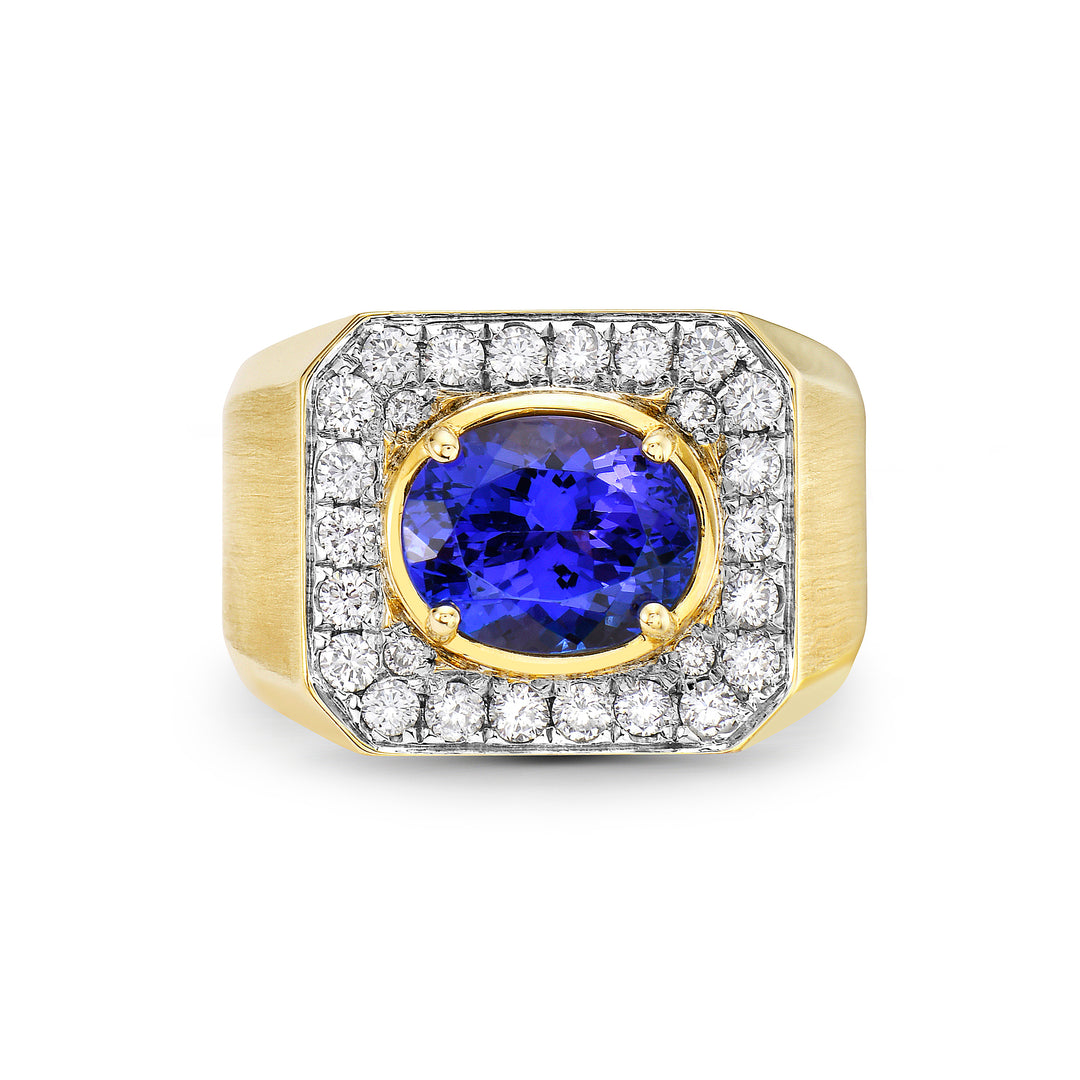 Tanzanite Oval White Diamond Yellow Gold Ring Modani Jewels